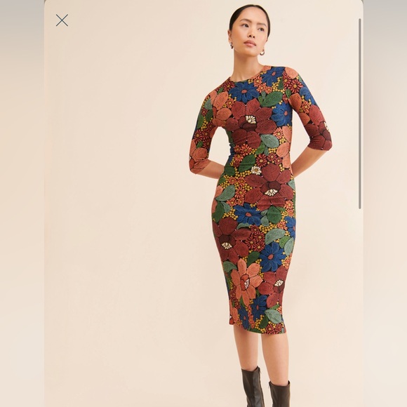 FARM Rio Dresses & Skirts - FARM Rio Multicolor Floral Long Sleeve Midi Dress